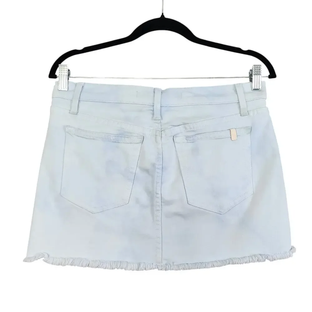 Joes Jeans Womens Micro Mini Denim Skirt Size 28‎ Cloud Blue Tie Dye Fringe Hem